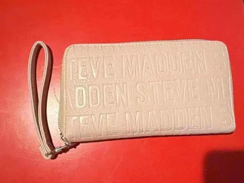 Steve Madden Embossed Logo Zip Around Wristlet Wallet Blush Pink